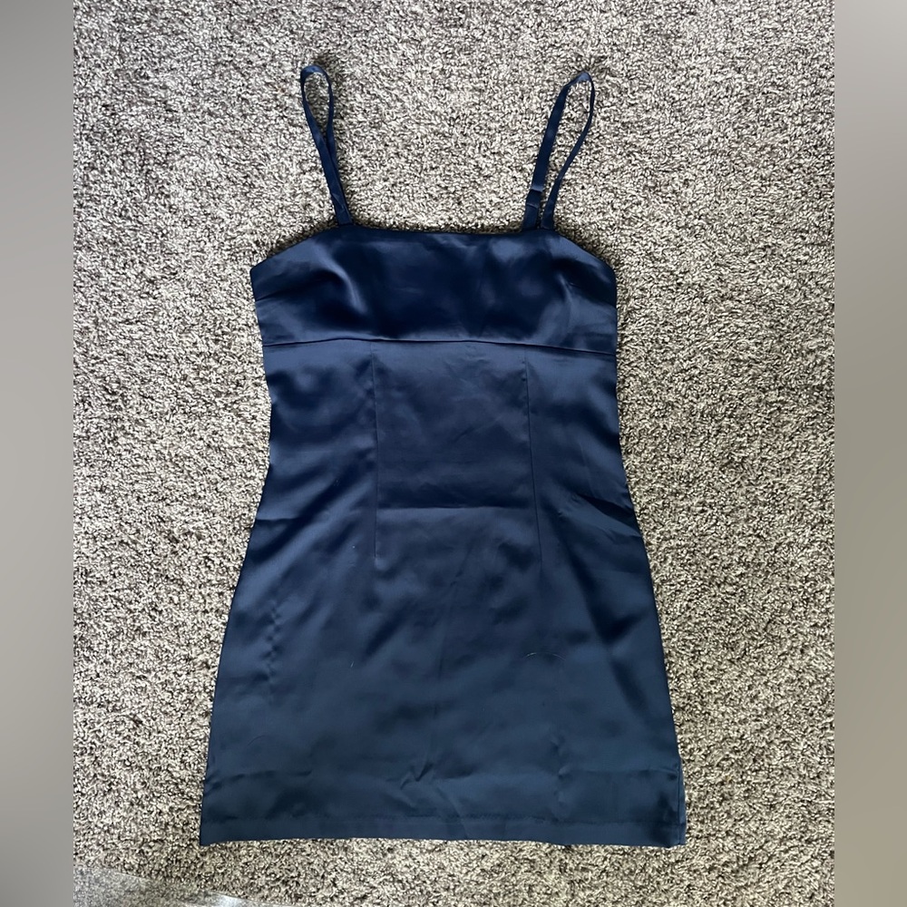 Elegant Navy Blue Satin Dress